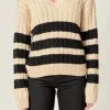 ENGLISH FACTORY Sweaters & Knits | Tops*- Striped Cable Knit Sweater BEIGE/BLACK