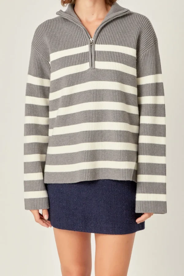 ENGLISH FACTORY Sweaters & Knits | Tops*- Striped Half-Zip Relaxed Sweater