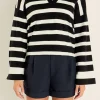 ENGLISH FACTORY Sweaters & Knits | Tops*- Striped Collared Cropped Sweater BLACK/WHITE