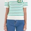 ENGLISH FACTORY Sweaters & Knits | Tops*- Striped Knit Sweater with Flower Applique IVORY/GREEN