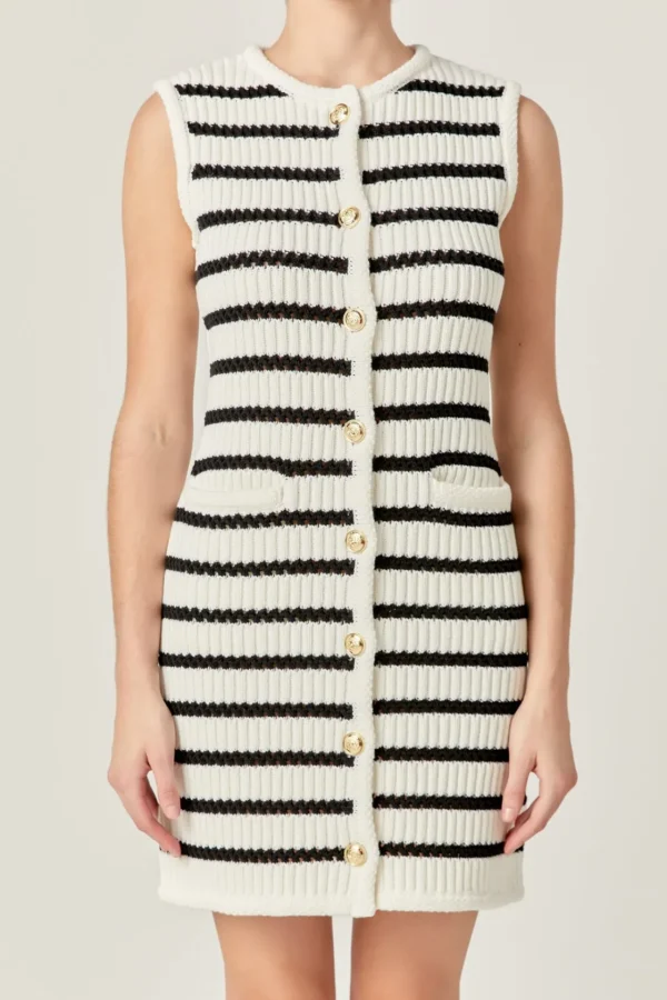 ENGLISH FACTORY Tops*- Striped Knit Vest Dress OFFWHITE/BLACK