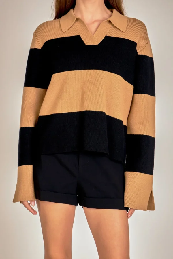 ENGLISH FACTORY Sweaters & Knits | Matching Sets*- Striped Collared Knit Sweater CAMEL/BLACK