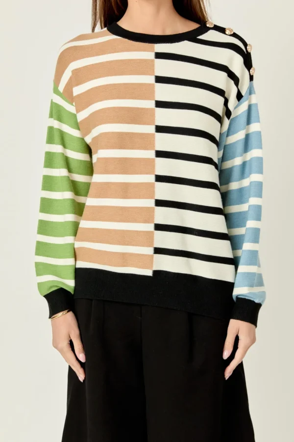 ENGLISH FACTORY Sweaters & Knits | Tops*- Striped Combo Sweater with Buttons MULTI