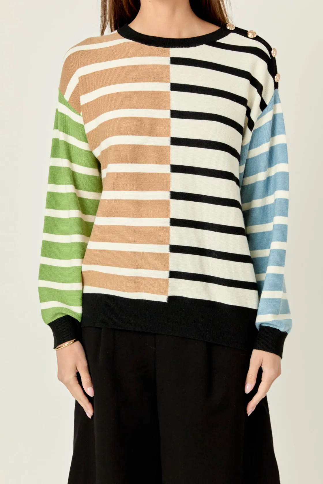 english_factory__striped__0-41.webp ENGLISH FACTORY Sweaters & Knits | Tops*- Striped Combo Sweater with Buttons MULTI