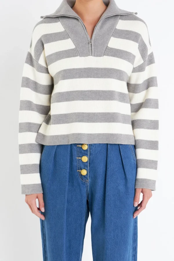 ENGLISH FACTORY Sweaters & Knits | Tops*- Striped Half-Zip Sweater