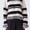 ENGLISH FACTORY Sweaters & Knits | Tops*- Striped Knit Sweater With Ruffles IVORY/BLACK