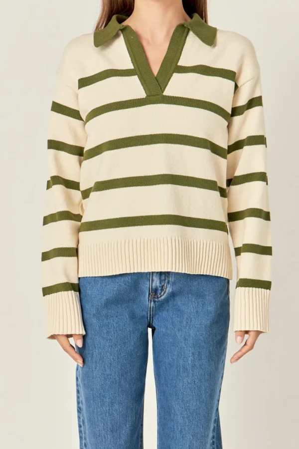 ENGLISH FACTORY Sweaters & Knits | Tops*- Striped Collared Sweater