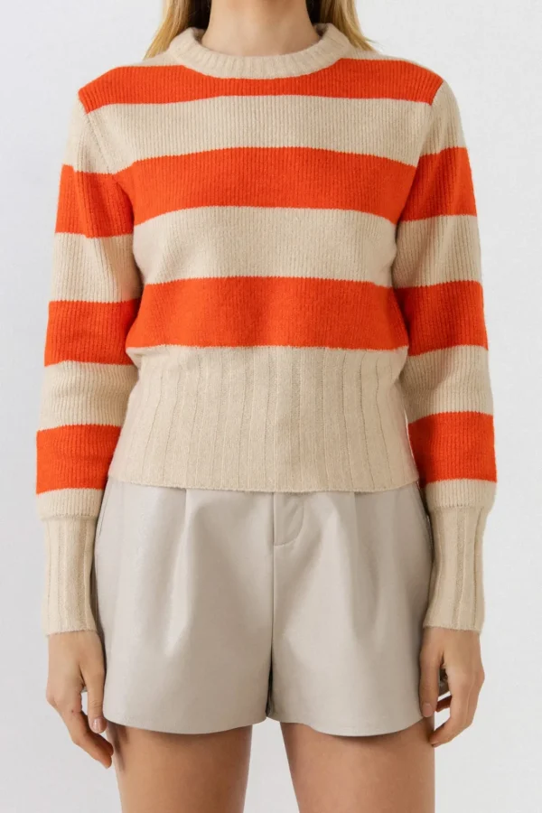 ENGLISH FACTORY Sweaters & Knits | Tops*- Striped Knit Sweater Top BEIGE/ORANGE