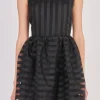 ENGLISH FACTORY Organza | Tops*- Striped Organza Sleeveless Mini Dress BLACK