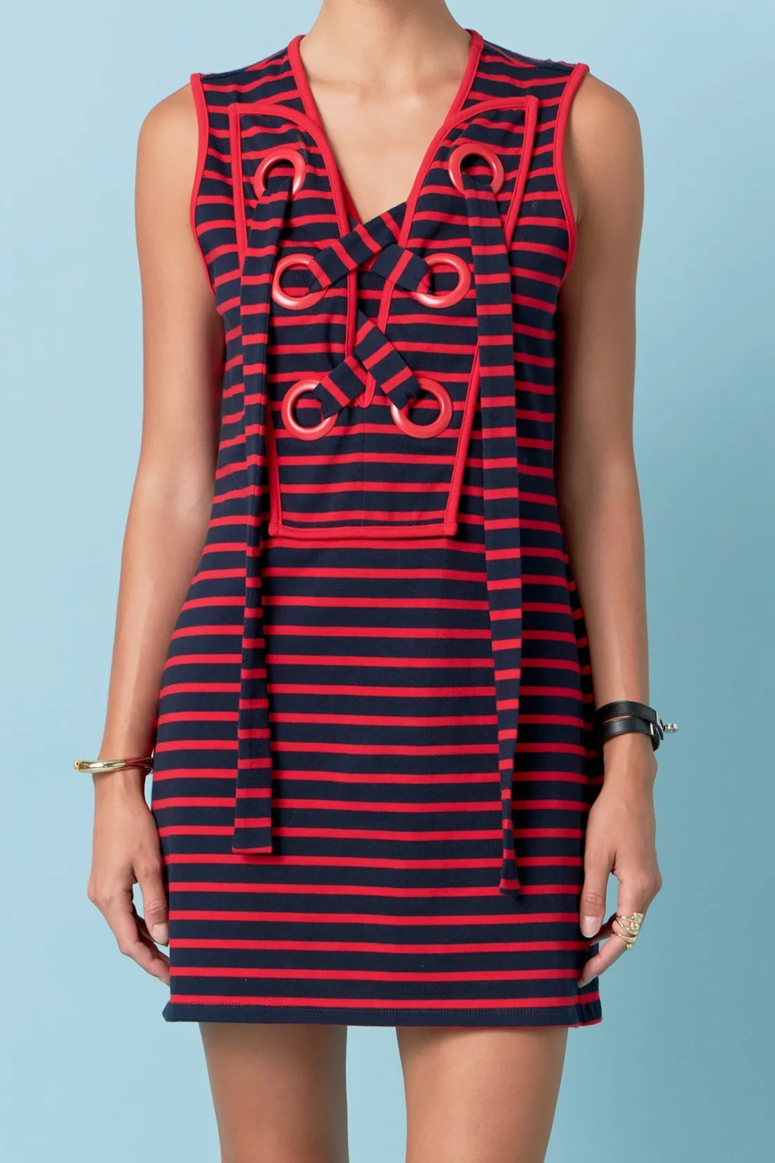 english_factory__striped__0-47.webp ENGLISH FACTORY Lace Dresses | White Dresses*- Striped Knit Lace Up Dress