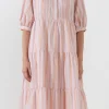 ENGLISH FACTORY Boho Dresses | Tops*- Striped Midi Dress in Orange ORANGEMULTI