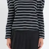 ENGLISH FACTORY Tops*- Striped Puff Sleeves Top BLACK/OFFWHITE