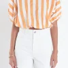 ENGLISH FACTORY Tops*- Striped Blouson Top ORANGE