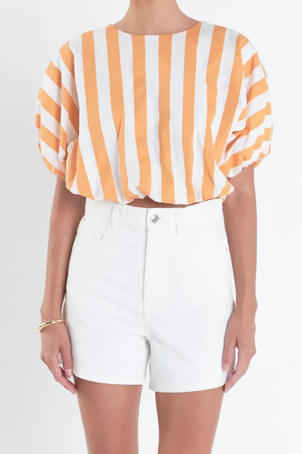 ENGLISH FACTORY Tops*- Striped Blouson Top ORANGE