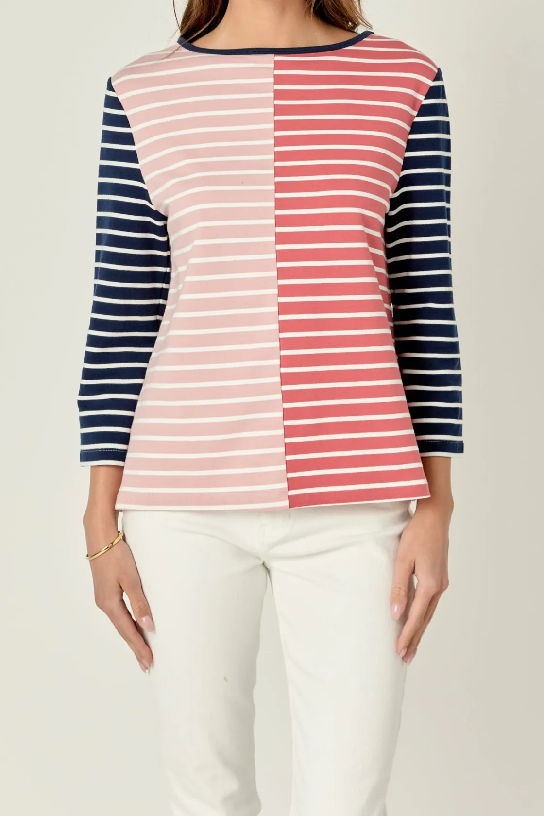 english_factory__striped__0-8.webp ENGLISH FACTORY Tops*- Striped Color Blocked 3/4 Length Sleeve Tee MULTI