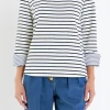 ENGLISH FACTORY Tops*- Striped Breton Tee with Fold Over Combo Cuff OFFWHITE/NAVY