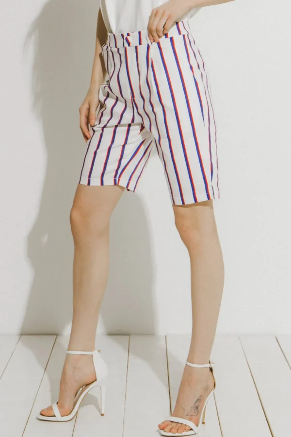 ENGLISH FACTORY Pants | Tops*- Striped Bermuda Pants WHITE