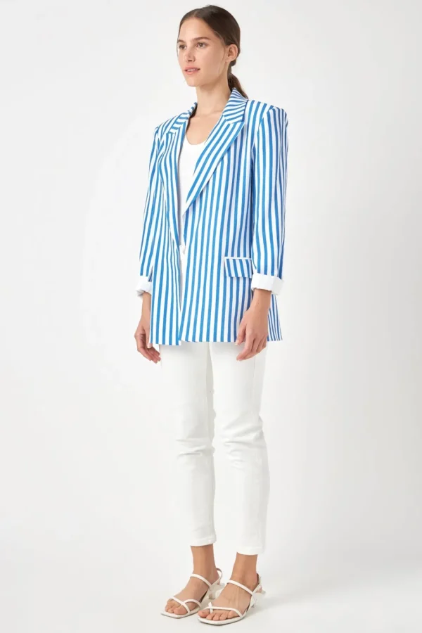 ENGLISH FACTORY Blazers | Tops*- Striped Pocketed Blazer BLUESTRIPE