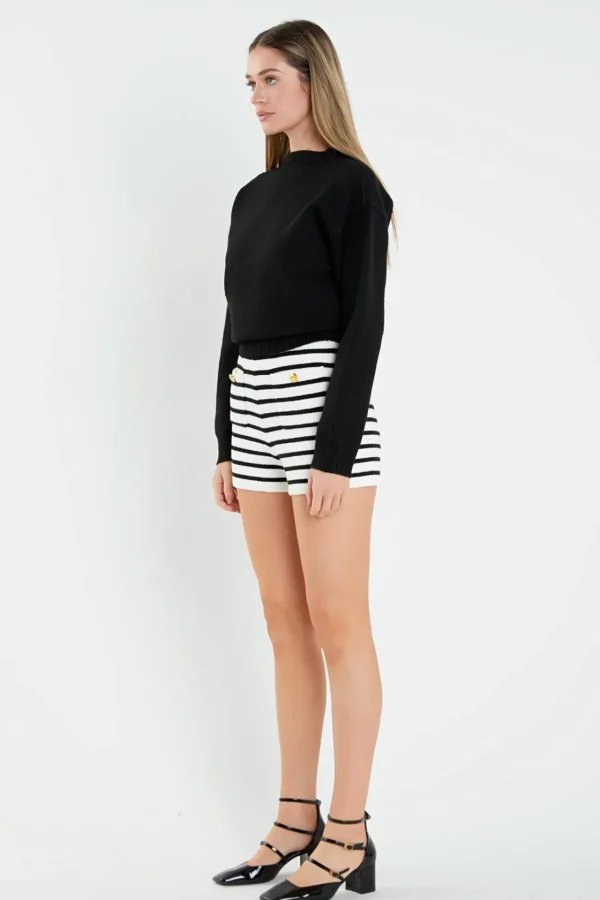 ENGLISH FACTORY Shorts & Skorts | Tops*- Striped Knit Shorts IVORY/BLACK
