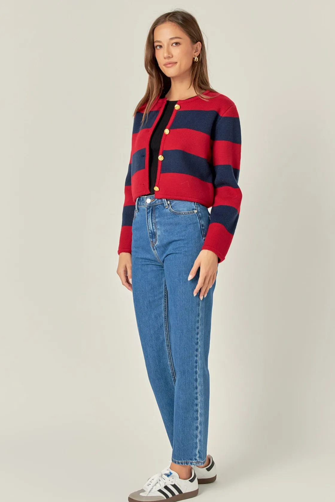 english_factory__striped__1-24.webp ENGLISH FACTORY Sweaters & Knits*- Striped Knit Cardigan CHERRY/NAVY