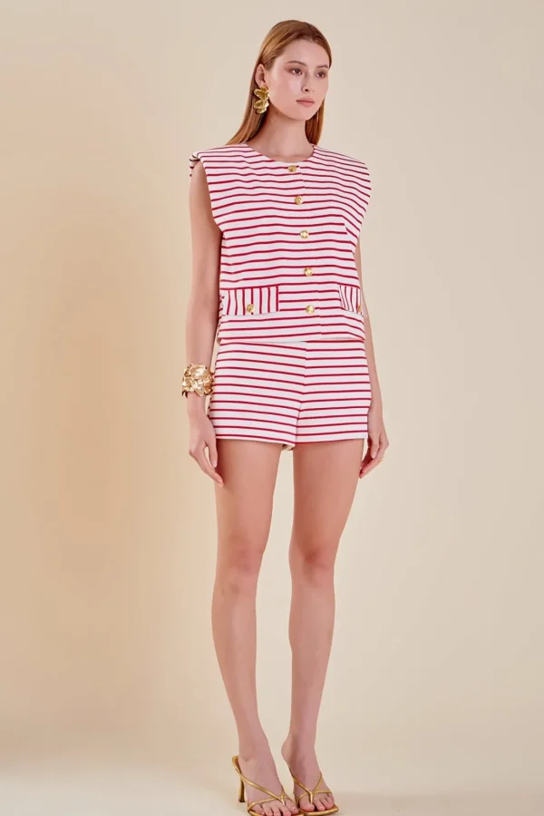 ENGLISH FACTORY Matching Sets | Tops*- Striped Top WHITE/RED