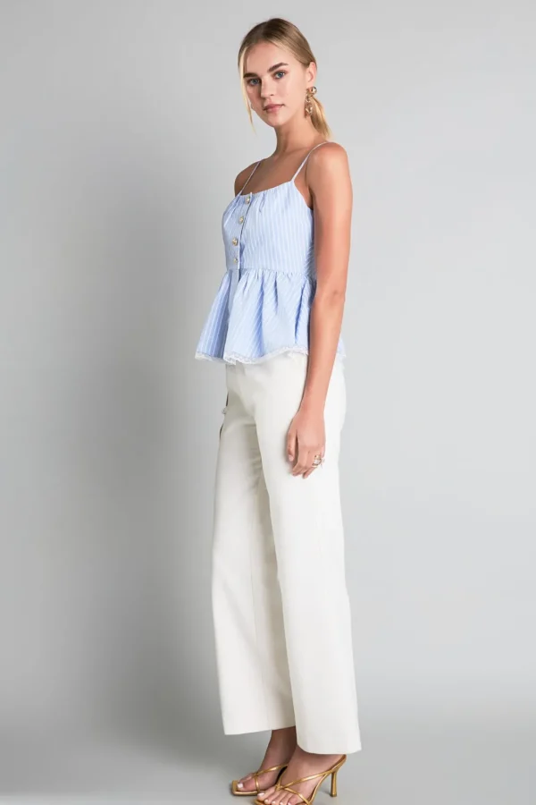 ENGLISH FACTORY Matching Sets | Tops*- Striped Peplum Top BLUE/WHITE