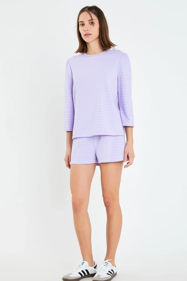 ENGLISH FACTORY Matching Sets | Shorts & Skorts*- Striped Breton Shorts LAVENDER/PINK