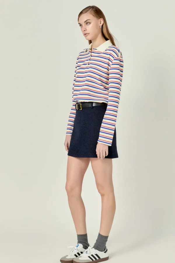 ENGLISH FACTORY Sweaters & Knits | Tops*- Striped Henley Sweater RED/BLUESTRIPE