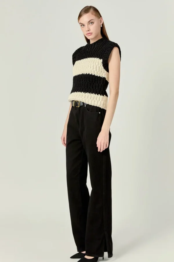 ENGLISH FACTORY Sweaters & Knits | Vest*- Striped Chunky Vest BLACK/IVORY