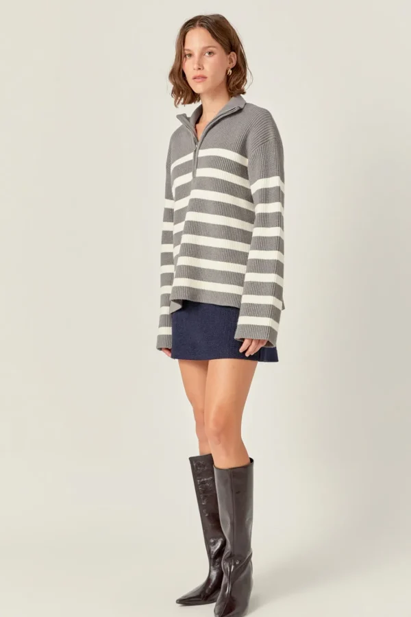 ENGLISH FACTORY Sweaters & Knits | Tops*- Striped Half-Zip Relaxed Sweater