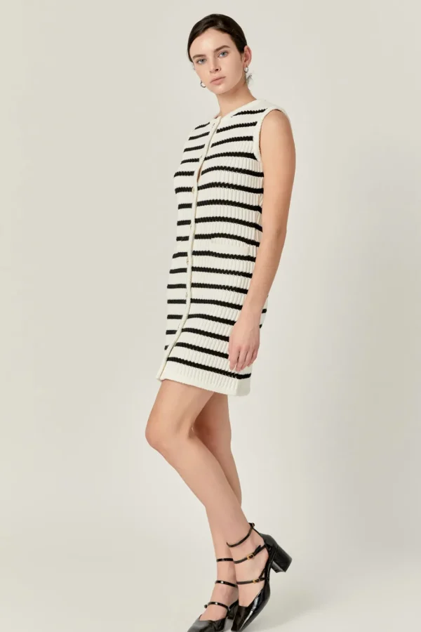 ENGLISH FACTORY Tops*- Striped Knit Vest Dress OFFWHITE/BLACK