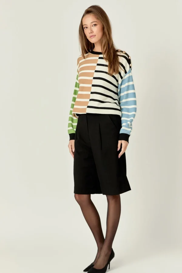 ENGLISH FACTORY Sweaters & Knits | Tops*- Striped Combo Sweater with Buttons MULTI