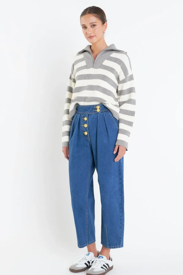 ENGLISH FACTORY Sweaters & Knits | Tops*- Striped Half-Zip Sweater