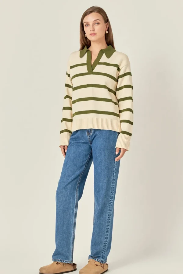 ENGLISH FACTORY Sweaters & Knits | Tops*- Striped Collared Sweater
