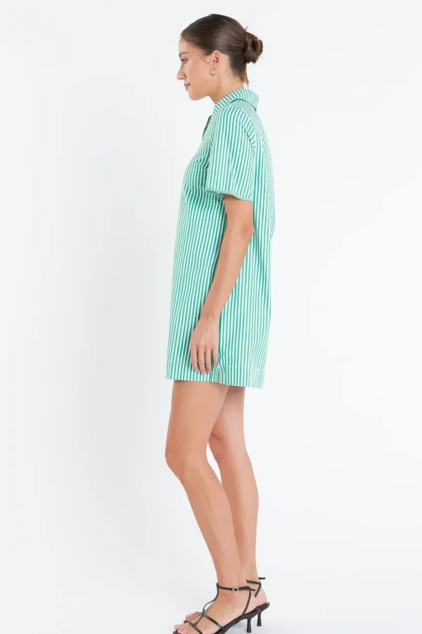 ENGLISH FACTORY Tops*- Striped Binded Wide Sleeve Mini Dress KELLYGREEN