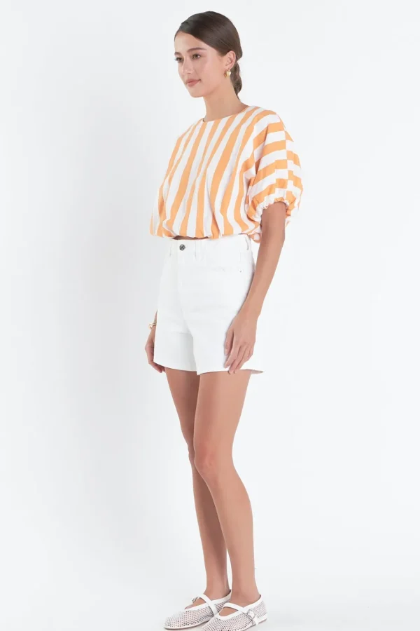 ENGLISH FACTORY Tops*- Striped Blouson Top ORANGE