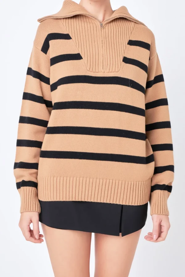 ENGLISH FACTORY Sweaters & Knits | Tops*- Striped Knit Zip Pullover