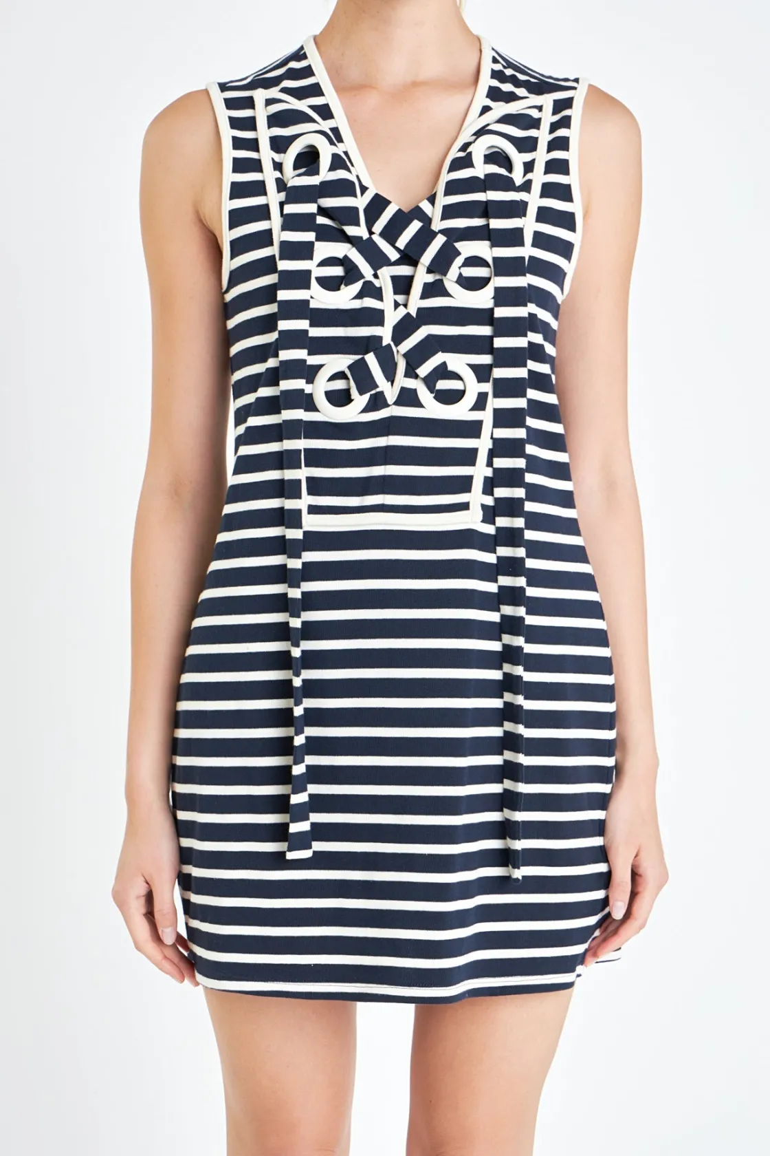 english_factory__striped__10-4.webp ENGLISH FACTORY Lace Dresses | White Dresses*- Striped Knit Lace Up Dress