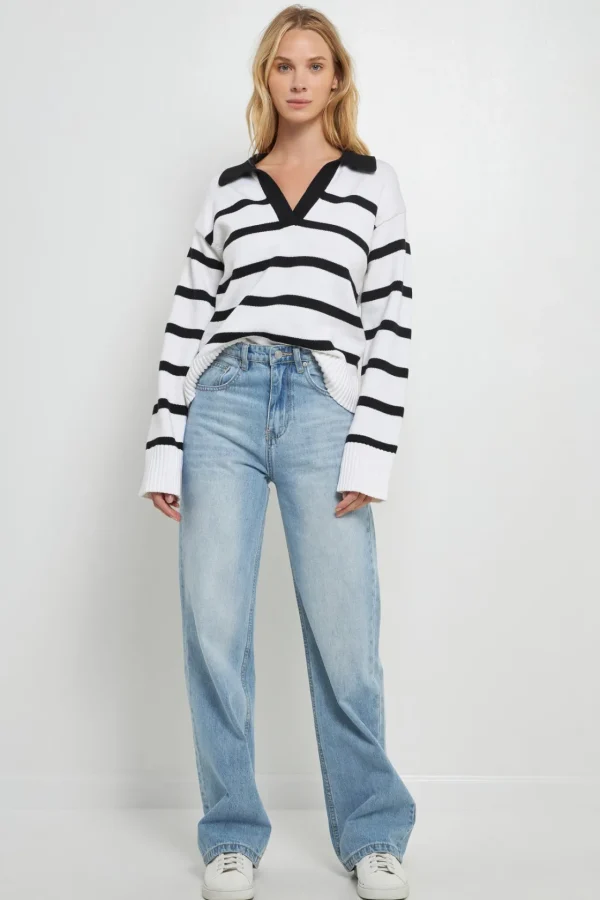 ENGLISH FACTORY Sweaters & Knits | Tops*- Striped Collared Sweater