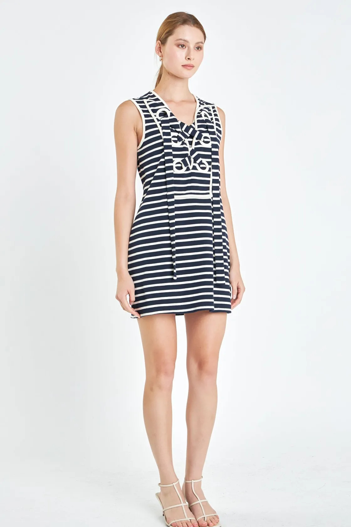 english_factory__striped__11-4.webp ENGLISH FACTORY Lace Dresses | White Dresses*- Striped Knit Lace Up Dress