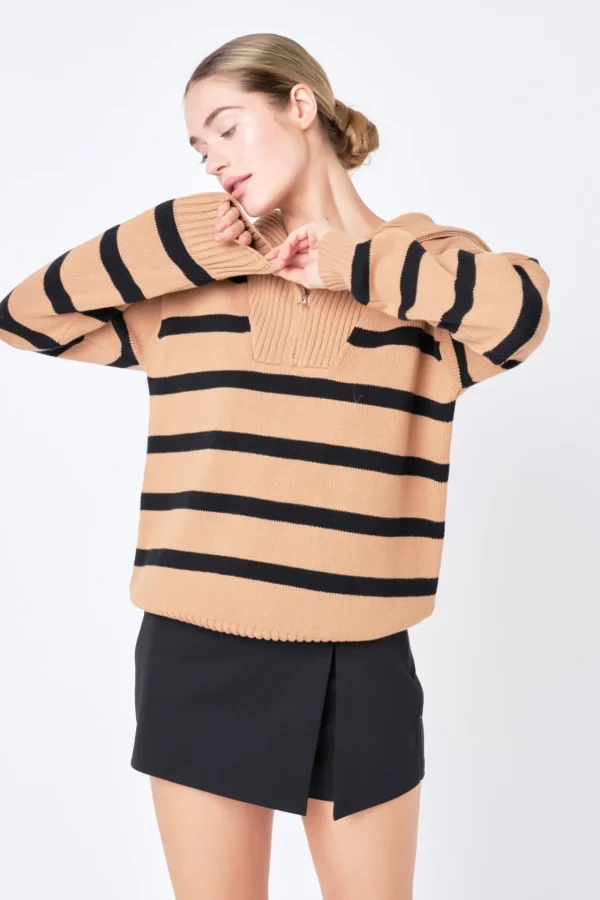 ENGLISH FACTORY Sweaters & Knits | Tops*- Striped Knit Zip Pullover