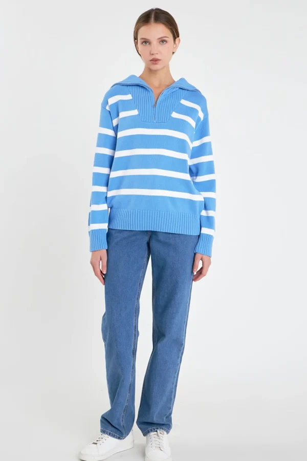 ENGLISH FACTORY Sweaters & Knits | Tops*- Striped Knit Zip Pullover
