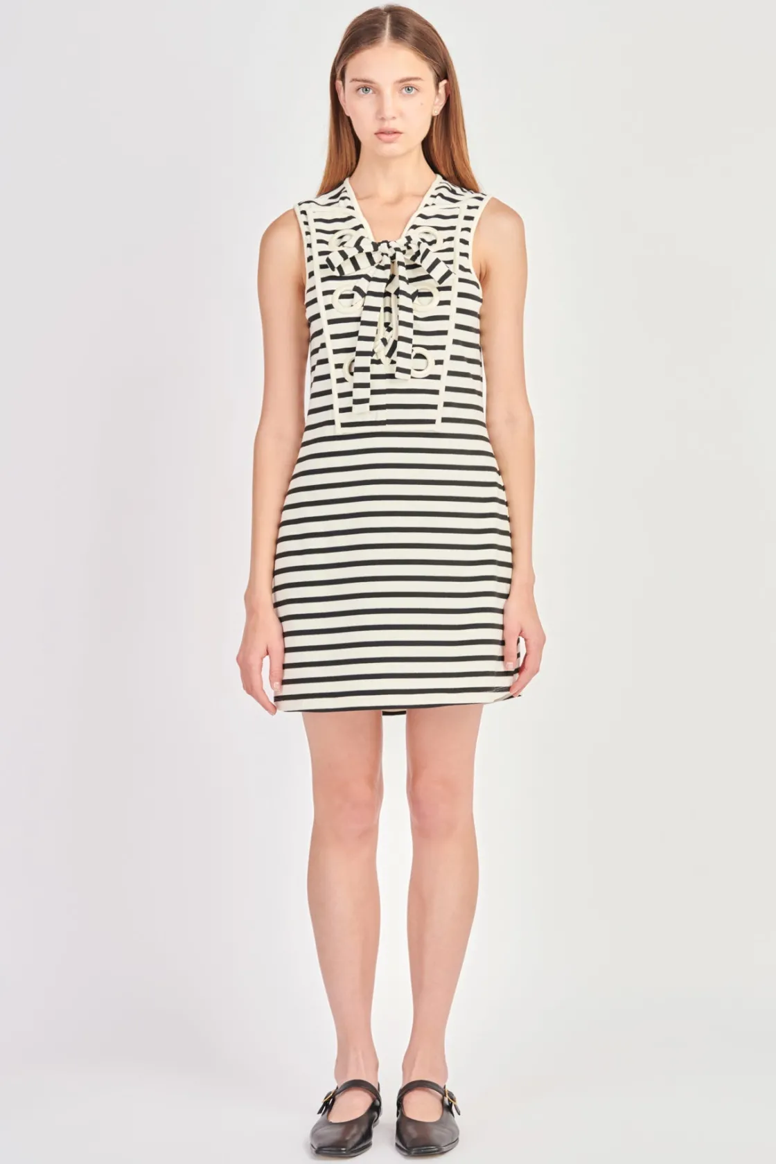 english_factory__striped__14-2.webp ENGLISH FACTORY Lace Dresses | White Dresses*- Striped Knit Lace Up Dress
