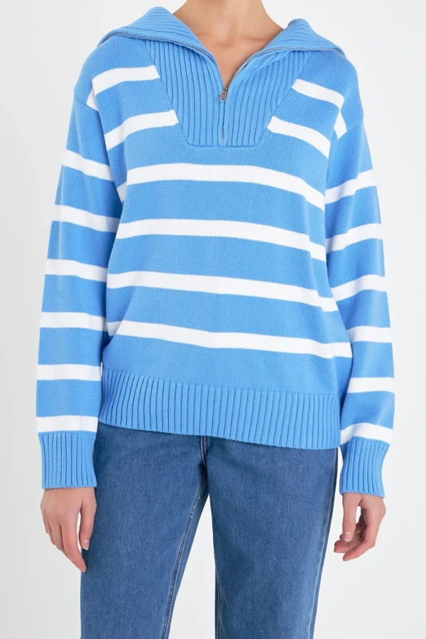 ENGLISH FACTORY Sweaters & Knits | Tops*- Striped Knit Zip Pullover