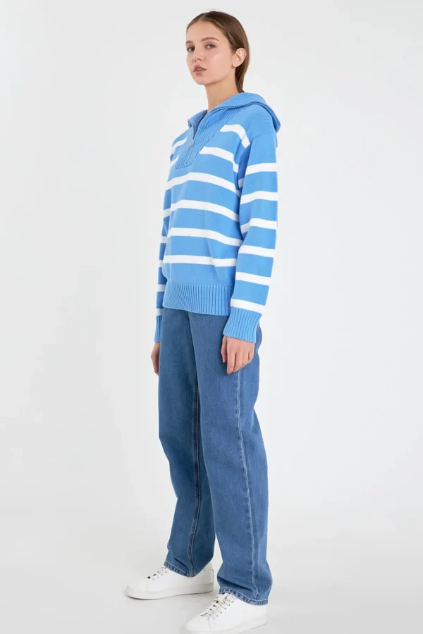 ENGLISH FACTORY Sweaters & Knits | Tops*- Striped Knit Zip Pullover