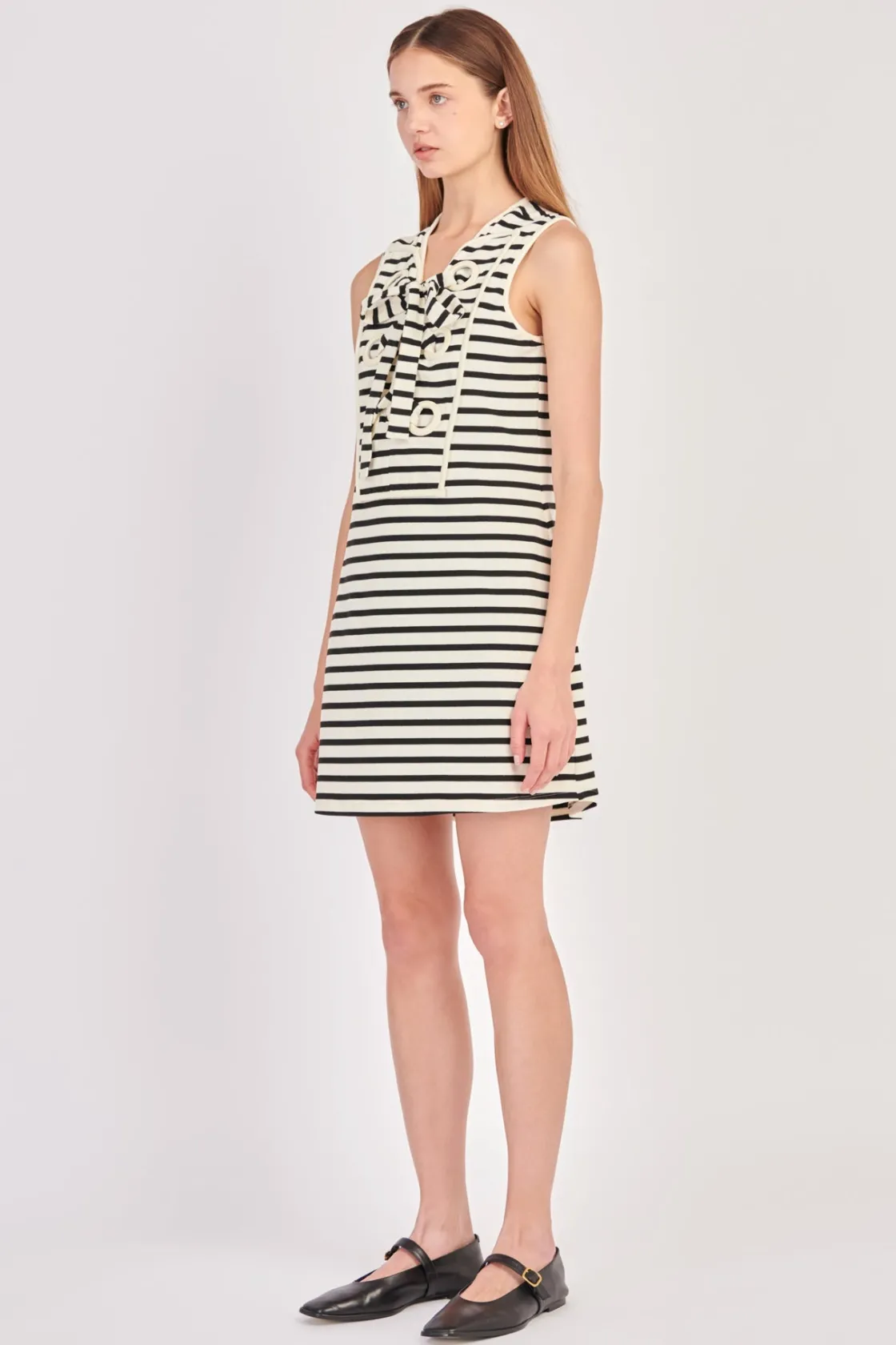 english_factory__striped__16-2.webp ENGLISH FACTORY Lace Dresses | White Dresses*- Striped Knit Lace Up Dress