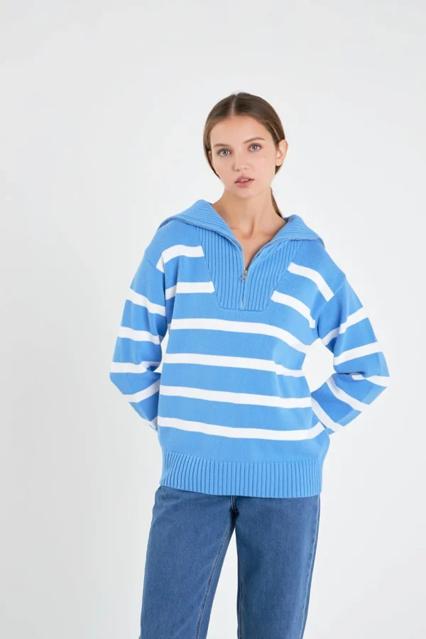 ENGLISH FACTORY Sweaters & Knits | Tops*- Striped Knit Zip Pullover