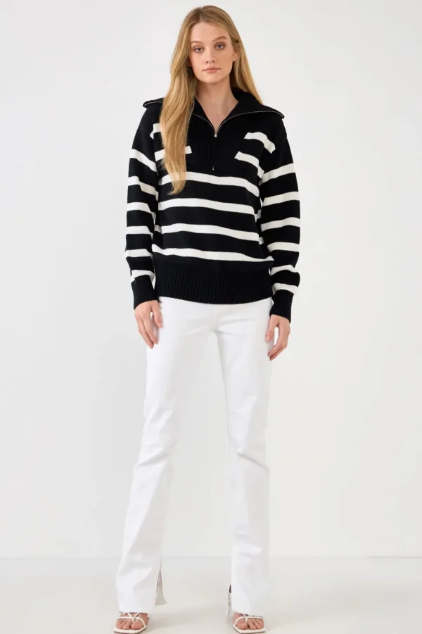 ENGLISH FACTORY Sweaters & Knits | Tops*- Striped Knit Zip Pullover