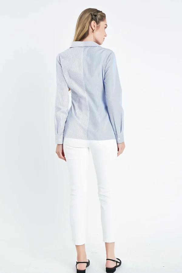 ENGLISH FACTORY Tops*- Striped Combo Twist Front Shirt WHITE/BLUE