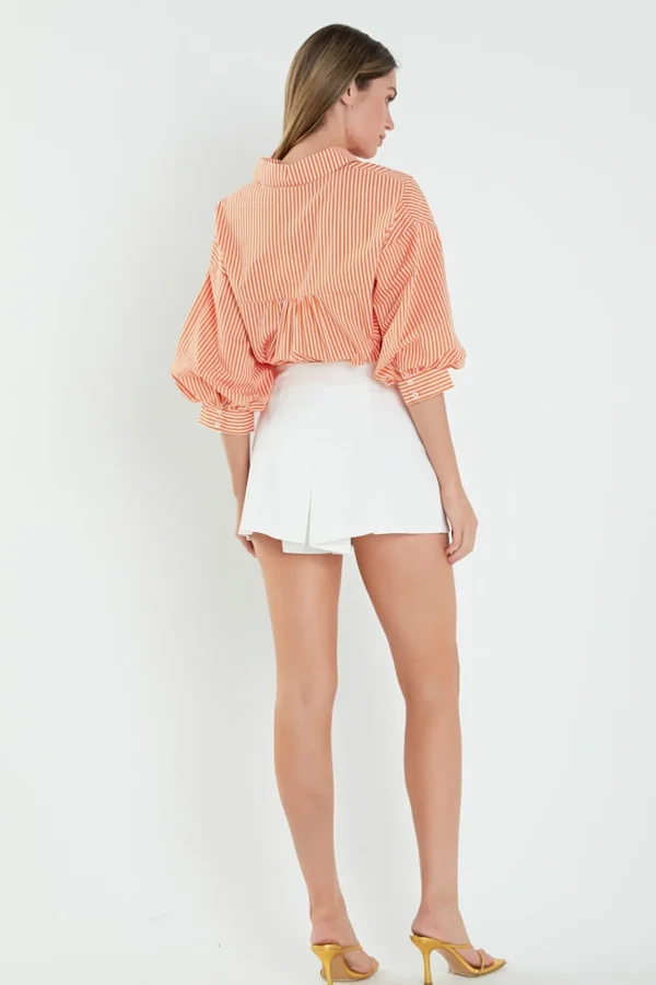 ENGLISH FACTORY Shirts & Blouses*- Striped Balloon Sleeve Shirt Relaxed fit ORANGE